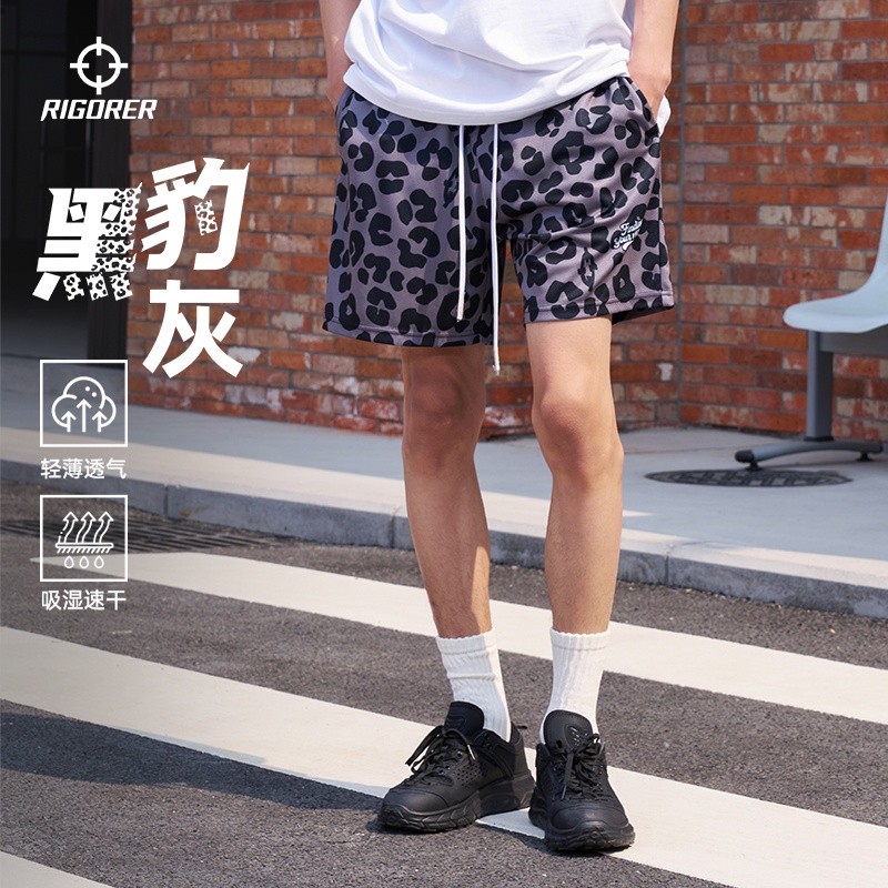 准者豹纹篮球短裤2025夏季新款男印花透气速干训练针织美式五分裤