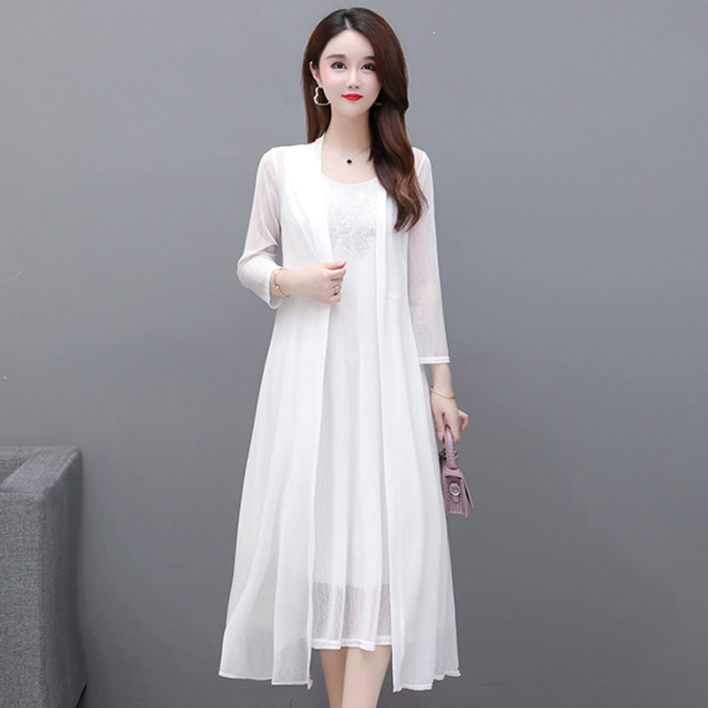 薄外套配裙子麻纱开衫两件套装夏新款中长款外搭披肩长袖防晒衣衫