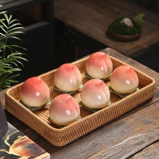 创意陶瓷桃子茶叶罐小号迷你便携家用摆件密封罐子寿桃回礼伴手礼