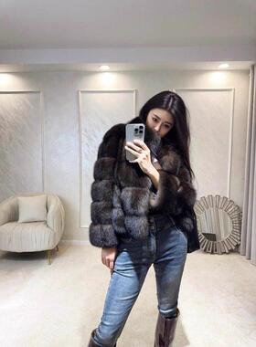 紫貂立领毛外套女2026新款宽松显瘦仿皮草冬季保暖外套短款狐狸毛