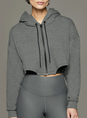 【清仓捡漏】跨境短款卫衣连帽女运动上衣长袖露脐外套小众拉链帽