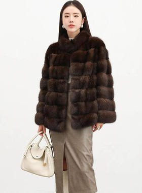 紫貂皮草大衣俄罗斯貂皮短款外套加厚裘皮女衣服立领农夫2026新款