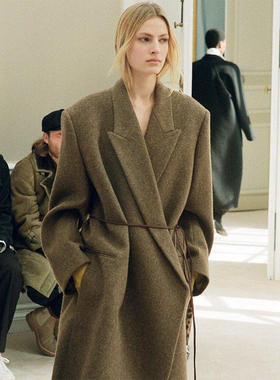 ROW风秀场戗驳领羊毛大衣女2026秋冬新款阔版加长极简呢子外套女