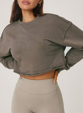 2025春季新款欧美女装短款卫衣毛边设计感运动上衣亚马逊