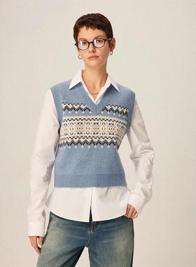 th ROW  软糯幼羊羔毛蓬松温暖 费尔岛提花插肩袖针织开衫短