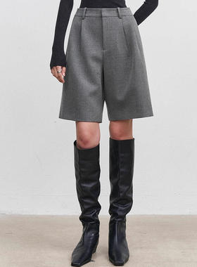 th ROW 定纺粗斜纹2026年春秋季羊毛呢阔腿短裤女高腰显瘦靴裤子