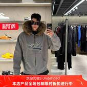 LUXURY字母贴布刺绣廓形大毛领拉链帽衫 pp同款 卫衣外套潮