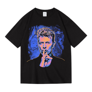 大卫鲍伊David Bowie摇滚歌手复古周边圆领套头T恤夏男女纯棉短袖