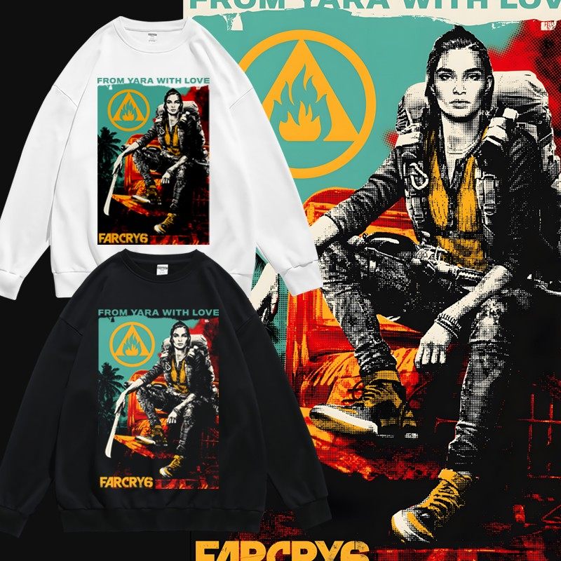 欧美潮流孤岛惊魂6游戏印花周边圆领套头卫衣宽松个性学生男女潮