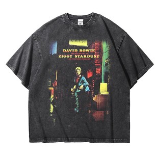 大卫鲍伊David Bowie摇滚歌手周边复古做旧水洗T恤重磅落肩bf宽松