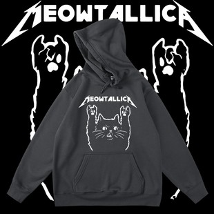 美式摇滚猫咪恶搞metallica金属乐队周边连帽衫加绒卫衣秋冬男女