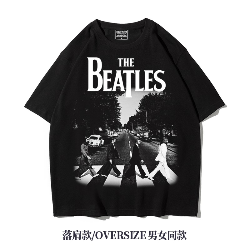 五分袖披头士Beatles宽松T恤落肩