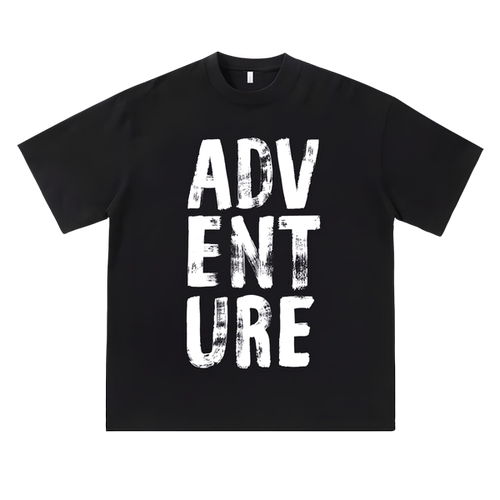 vintage美式复古简单英文字母adventure冒险精神自驾宽松短袖T恤