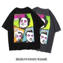 阿美咔叽美式ins重磅落肩五分袖oversize纯棉短袖T恤greenday男女