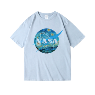 nasa美国宇航局联名梵高星空潮牌印花衣服纯棉短袖半袖T恤男女夏