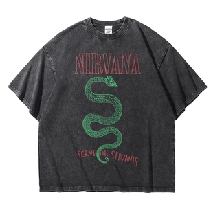 美式涅槃乐队nirvana周边复古五分袖阿美咔叽夏季纯棉T恤落肩宽松