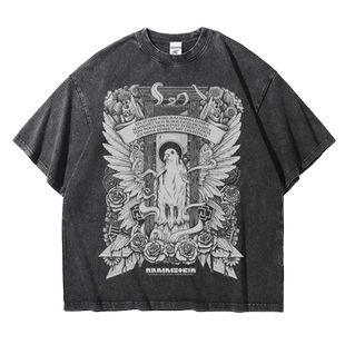 Rammstein德国战车摇滚金属周边复古水洗做旧oversize落肩宽松T恤