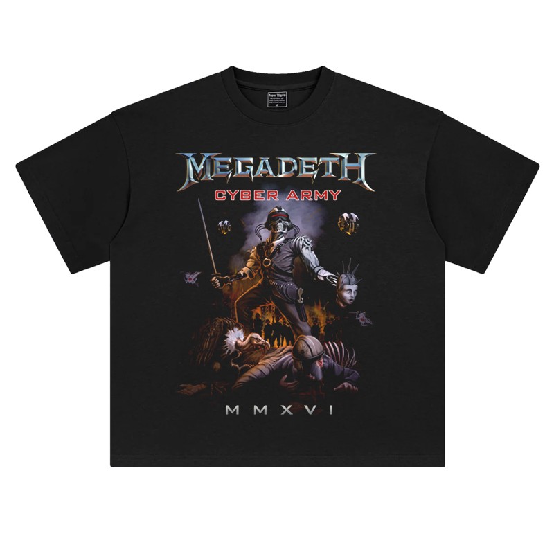 美式印花oversize落肩款纯棉短半袖T恤男女摇滚金属megadeth