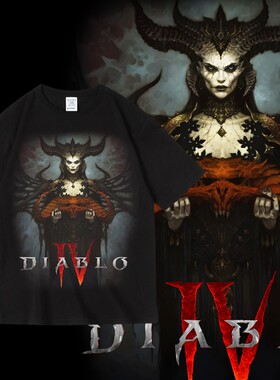 暗黑破坏神4diablo莉莉丝游戏周边印花短袖圆领套头纯棉夏男女T恤