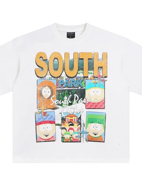 美式动漫复古oversize落肩宽松纯棉五分袖T恤南方公园southpark
