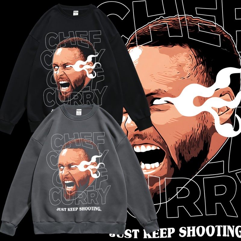 潮勇士队篮球库里curry印花秋圆领套头宽松卫衣个性学生穿搭男女