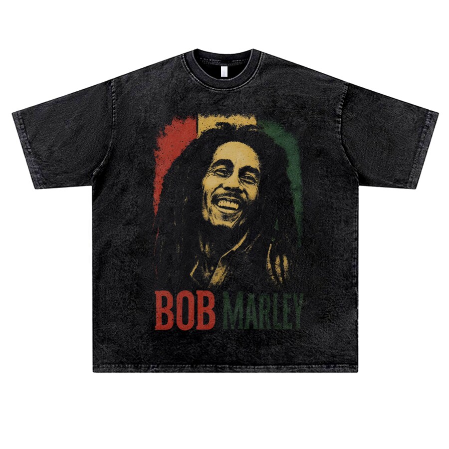 vintage美式复古bobmarley鲍勃马利雷鬼宽松短袖T恤男女潮街头ins
