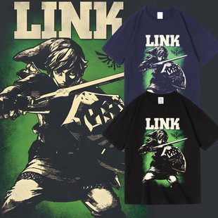 塞尔达传说林克游戏卡通印花周边圆领套头纯棉短袖夏男女圆领T恤