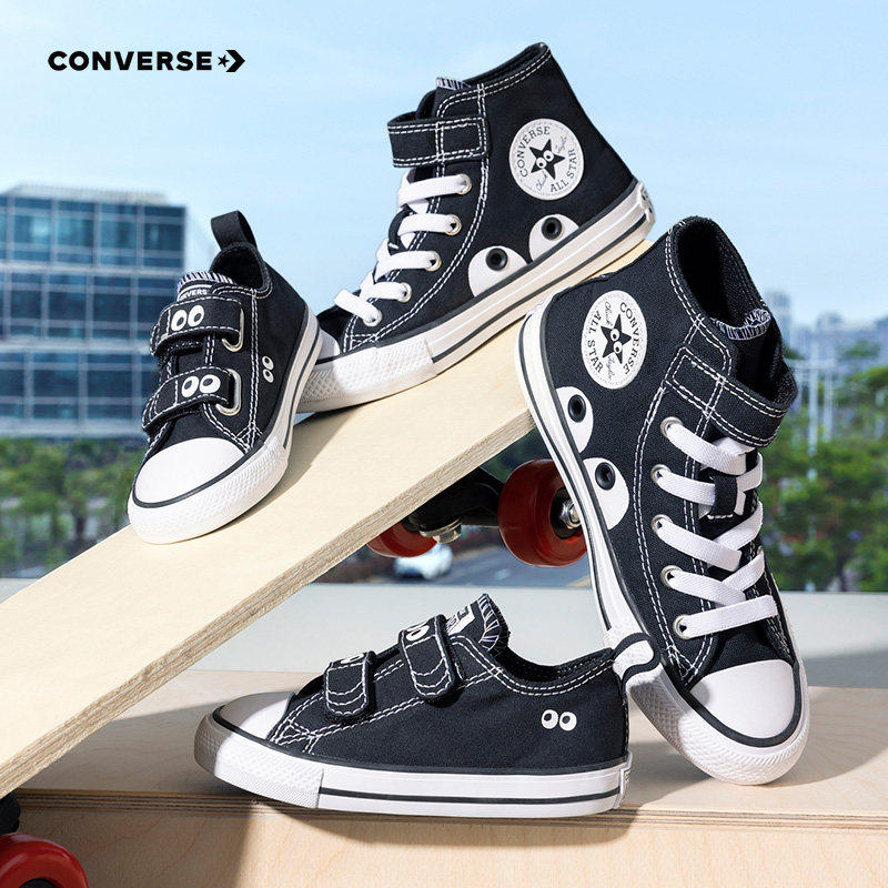 Converse匡威儿童鞋新款大眼睛轻便高帮魔术贴运动鞋男女童帆布鞋