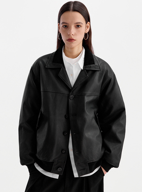 ESAT 古巴领拼灯芯绒PU皮短宽棉服夹克