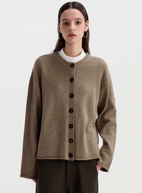 ESAT 羊毛混纺纱线卷边经典圆领针织开衫