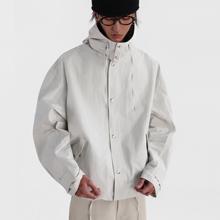 ESAT 中长廓形轻薄连帽棉尼风衣外套