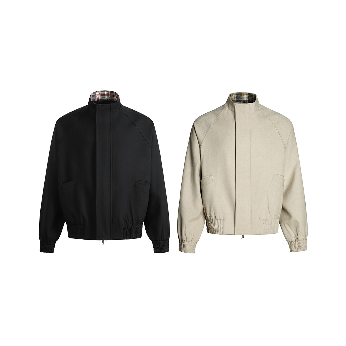 ESAT 双色拼羊毛格纹内领松紧衣摆夹克外套,男装,夹克,淘宝优惠券,粉丝福利购,淘宝优惠卷