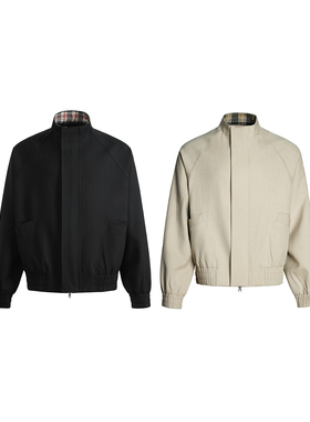 ESAT 双色拼羊毛格纹内领松紧衣摆夹克外套