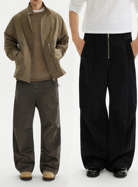 ESAT 双色露门襟多片式打褶工装直筒休闲裤