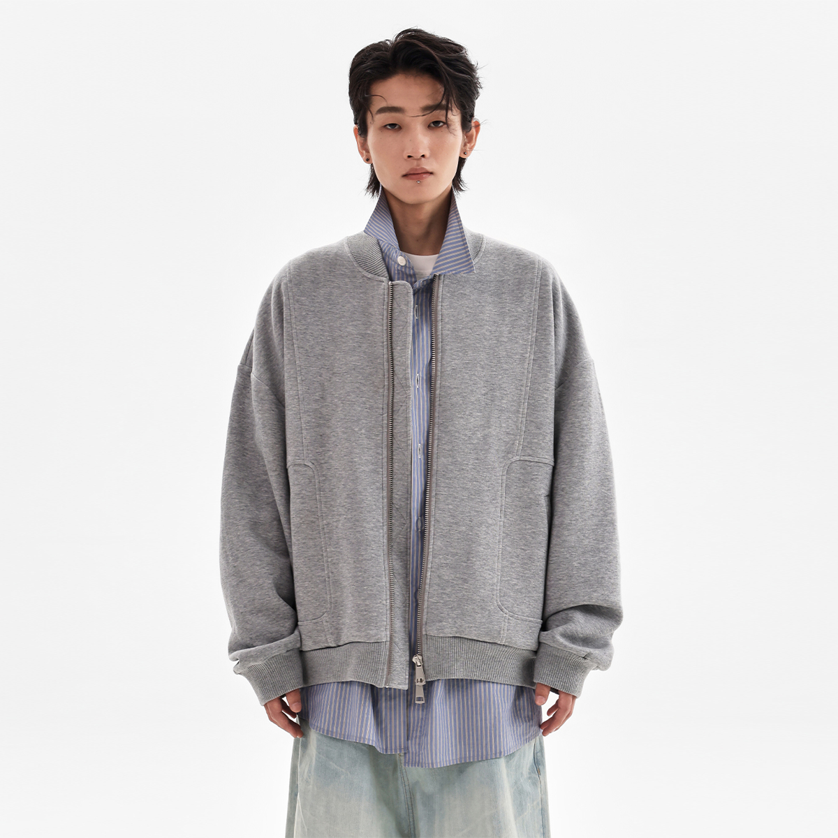 ESAT 果冻空气层灰色廓形分割卫衣棒球夹克外套