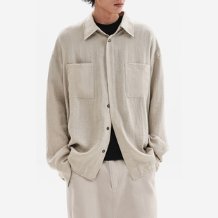 ESAT 双色莱赛尔亚麻散边长袖衬衫外套