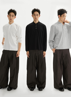 ESAT 亨利领三粒扣莱赛尔黑白灰打底长袖