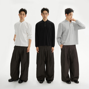 ESAT 亨利领三粒扣莱赛尔黑白灰打底长袖