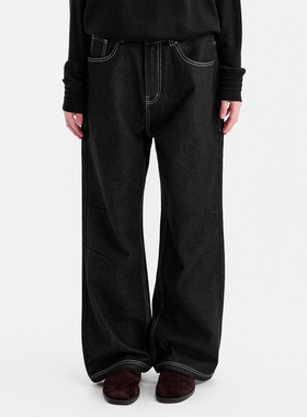 ESAT 水洗微喇复古休闲宽松打褶牛仔长裤