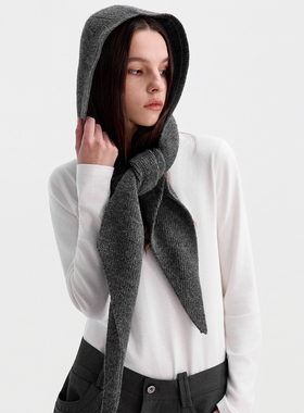 ESAT 羊毛混纺针织灰色巴拉克拉法围巾帽