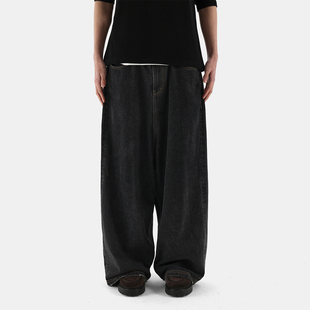 ESAT 25SS 低裆拖地廓形复古牛仔黑色休闲牛仔长裤