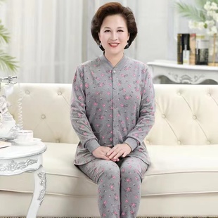 保暖老人纯棉长袖 秋冬季 薄款 秋衣秋裤 睡衣女奶奶家居服 老太太开衫