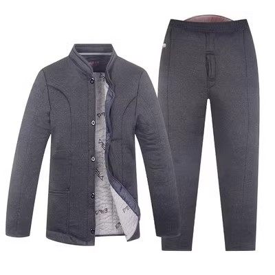 冬季爷爷驼绒棉衣棉裤家居服套装