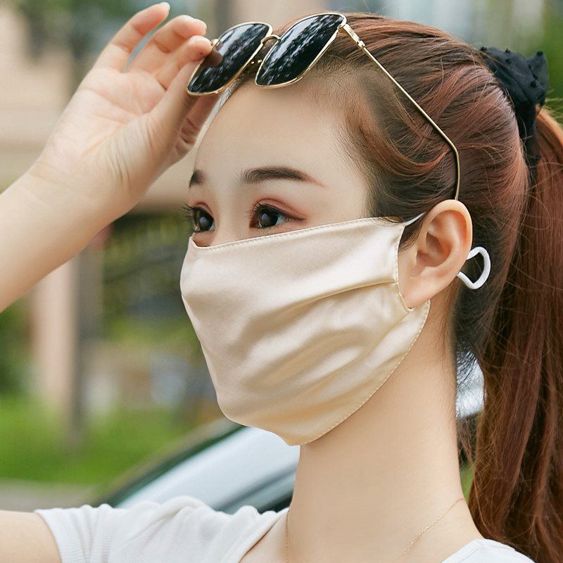 桑蚕丝防晒真丝口罩夏天透气防紫外线面纱女春季过敏双层防尘面罩