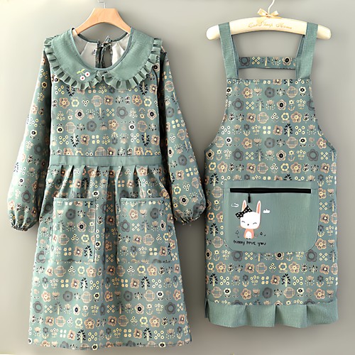 洋气新款公主风长袖围裙家用厨房做饭帆布耐磨防污时尚女罩衣工作