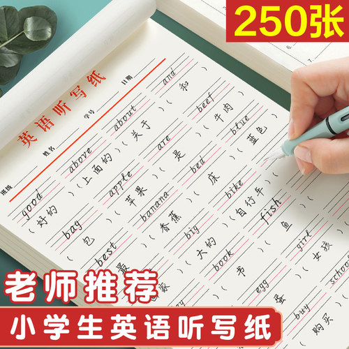 小学生专用每日听写本汉英互译练习纸英语单词听写纸三四五年级汉语翻译英文记忆作业本英语四线三格加厚