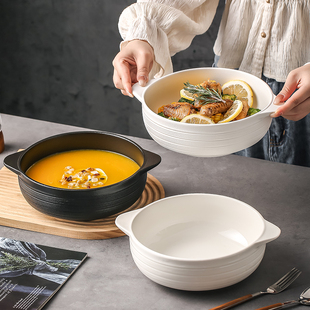 双耳汤碗家用高级感大号面碗日式陶瓷汤盆酸菜鱼大盆碗泡面碗防烫