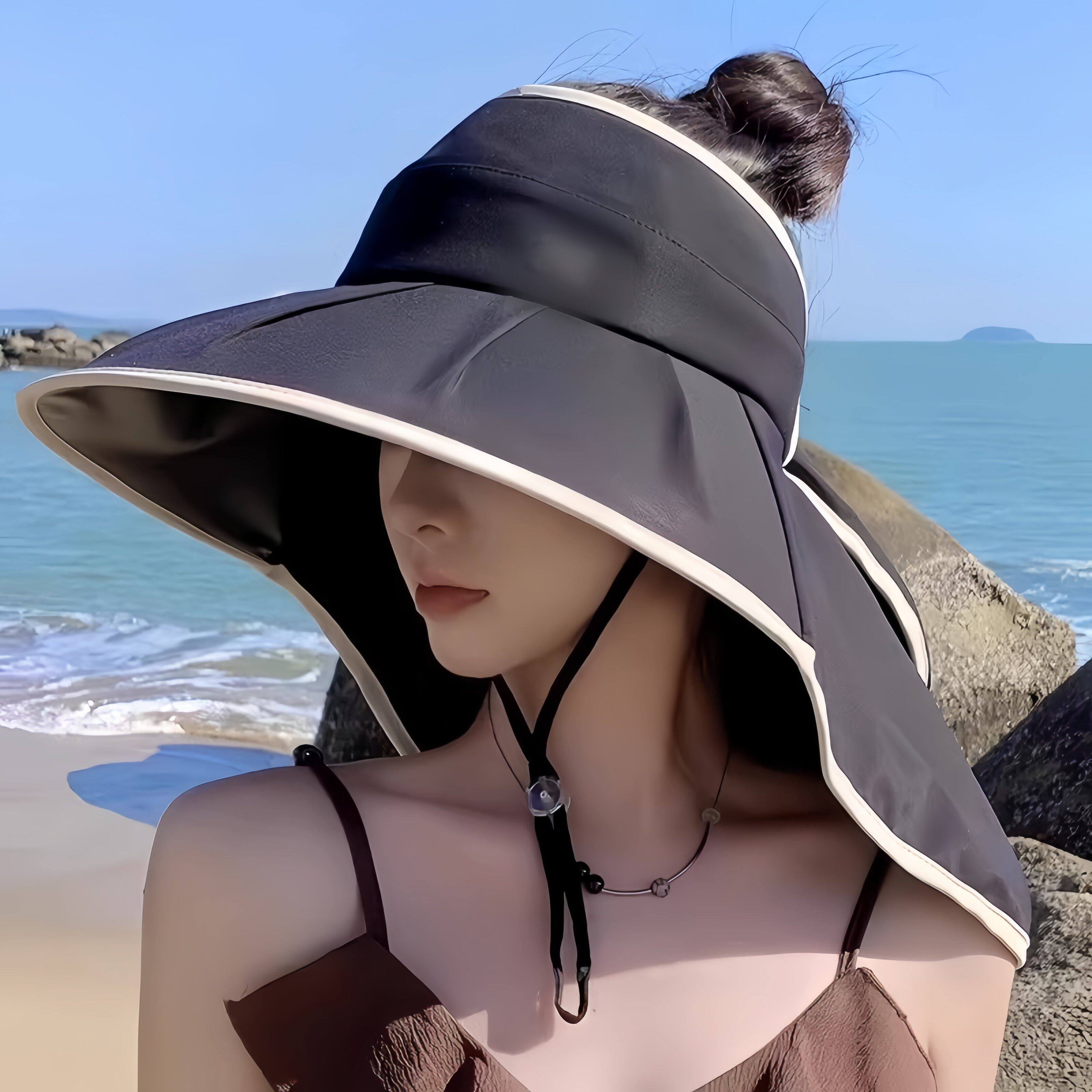 防晒帽女大檐遮脸披肩防紫外线夏季太阳骑行户外空顶遮阳登山帽子