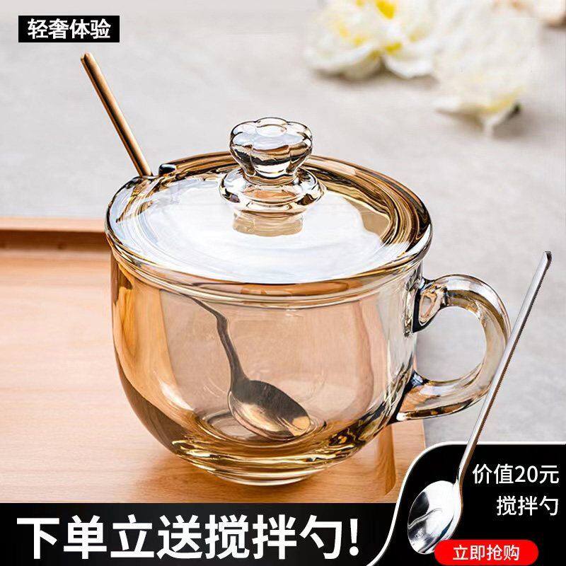 大容量玻璃杯燕麦片高硼硅早餐杯家用牛奶带盖勺碗耐热高温水杯子