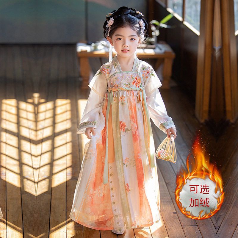 汉服女童2024秋冬新款唐装襦裙女孩超仙公主幼儿园演出连衣裙批发